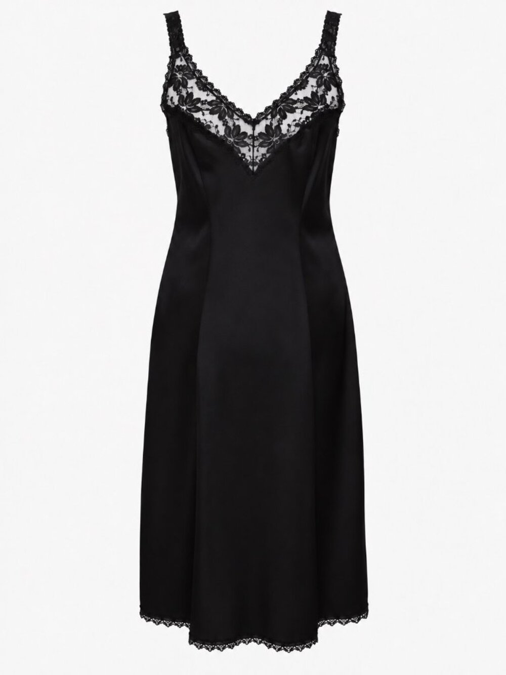 Vintage Maidenform Something Special Black Floral Lace V Neck Full Slip Dress 32